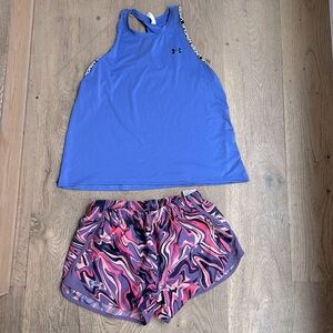 Girl’s Under Armour dri-fit top and Jogging Shorts  - L